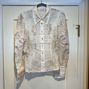❤️‍🔥CLEARANCE❤️‍🔥NWOT Zimmermann Beige Ramie Shirt, Size AU 2 (pit to pit 20 in)